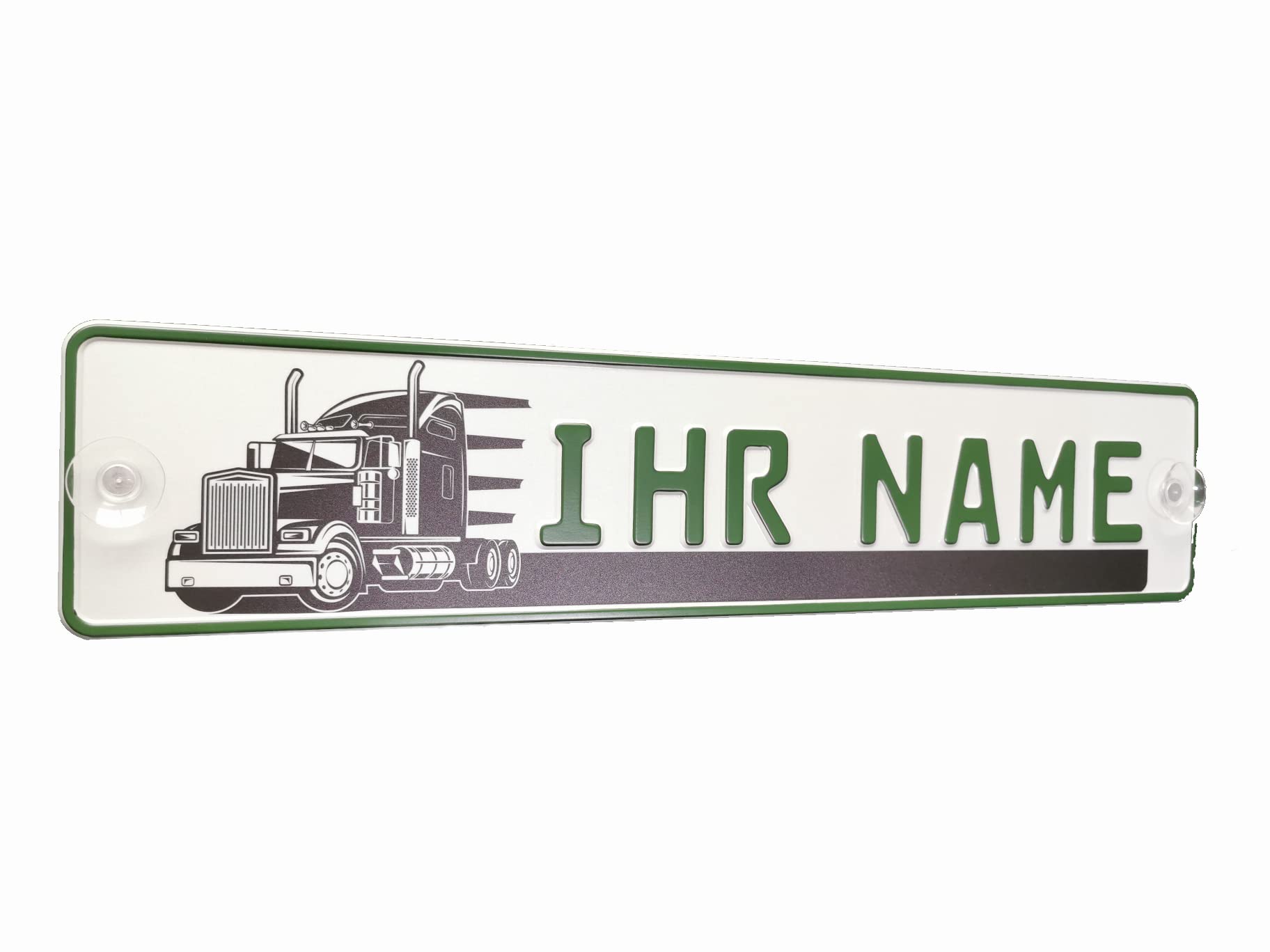 Melsaro LKW Truck Fahrerschild Schild Namensschild Name oder Text Funschild Fun Schild Wunschtext Auto Trucker Car, mit LKW Trucker Design (Schriftfarbe Grün) von Melsaro