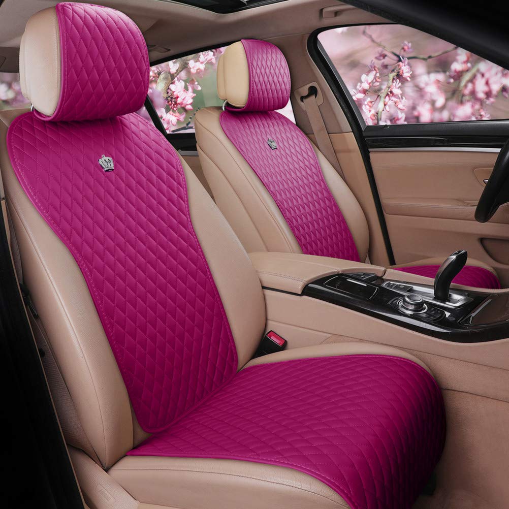 Menifomory Rose Pink Sitzbezüge Leder Auto Sitzkissenbezüge Niedlicher Autositzschutz 2/3 Covered 11PCS Universal Fit Auto/Auto/LKW/SUV (A-Rose pink) von Menifomory