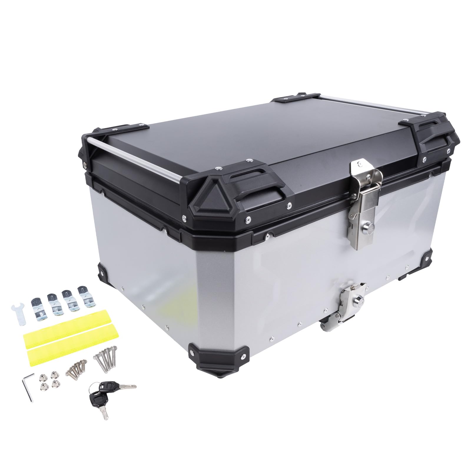 Motorrad-Topcase aus Aluminium, wasserdicht, 65 L Motorrad-Topcase oder Gepäckaufbewahrung (Silber) von Merautop SJ