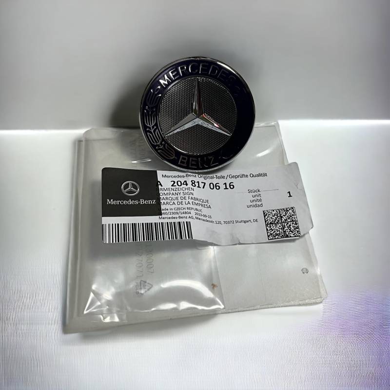 Mercedes Benz Original-Emblem für die Motorhaube (204-817-06-16), Chrom und Blauer Lorbeerkranz von Mercedes-Benz