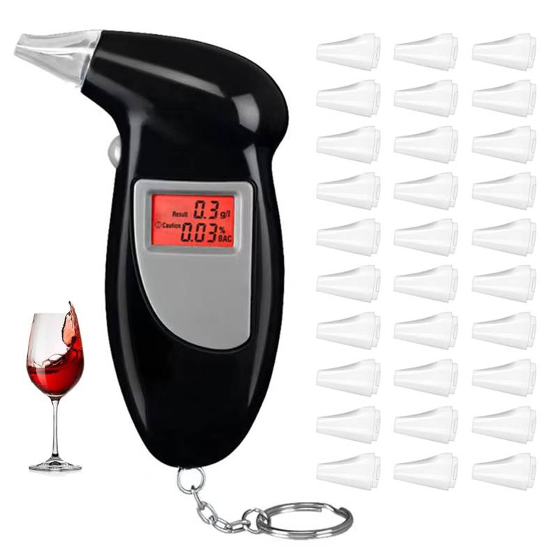 Merwlukt Alkoholtester Polizeigenau, Promillemessgerät Professioneller Alkohol Tester, Alkoholmessgerät mit Digitaler LCD-Bildschirm und Halbleiter Sensorik, 30 Mundstücke von Merwlukt