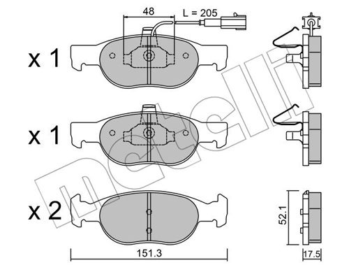 Bremsbelagsatz, Scheibenbremse Vorderachse Metelli 22-0079-0 von Metelli