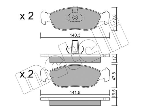 Bremsbelagsatz, Scheibenbremse Vorderachse Metelli 22-0156-1 von Metelli