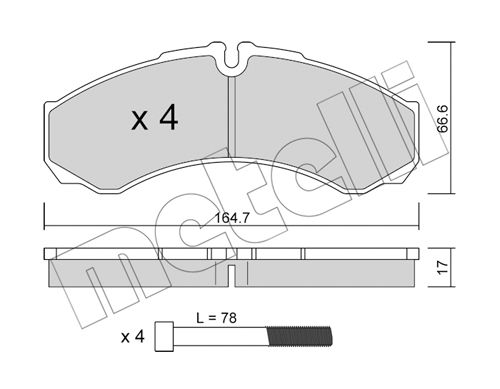 Bremsbelagsatz, Scheibenbremse Vorderachse Metelli 22-0212-3 von Metelli