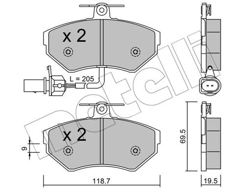 Bremsbelagsatz, Scheibenbremse Vorderachse Metelli 22-0215-2 von Metelli