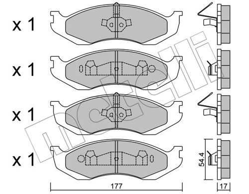 Bremsbelagsatz, Scheibenbremse Vorderachse Metelli 22-0218-0 von Metelli