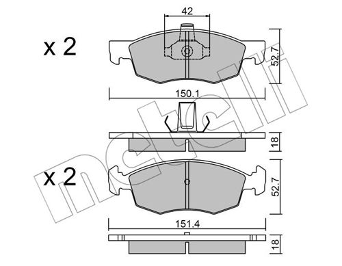 Bremsbelagsatz, Scheibenbremse Vorderachse Metelli 22-0274-2 von Metelli