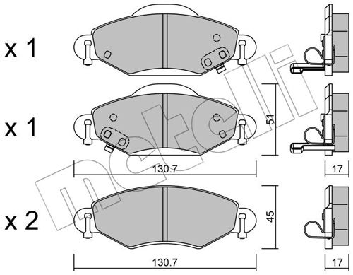 Bremsbelagsatz, Scheibenbremse Vorderachse Metelli 22-0421-0 von Metelli