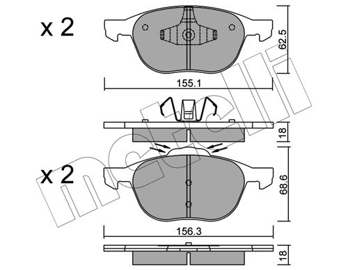 Bremsbelagsatz, Scheibenbremse Vorderachse Metelli 22-0534-1 von Metelli