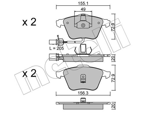 Bremsbelagsatz, Scheibenbremse Vorderachse Metelli 22-0549-0 von Metelli