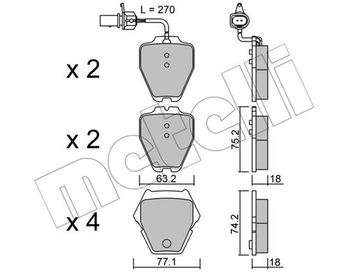 Bremsbelagsatz, Scheibenbremse Vorderachse Metelli 22-0774-1 von Metelli