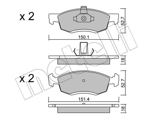 Bremsbelagsatz, Scheibenbremse Vorderachse Metelli 22-0802-0 von Metelli