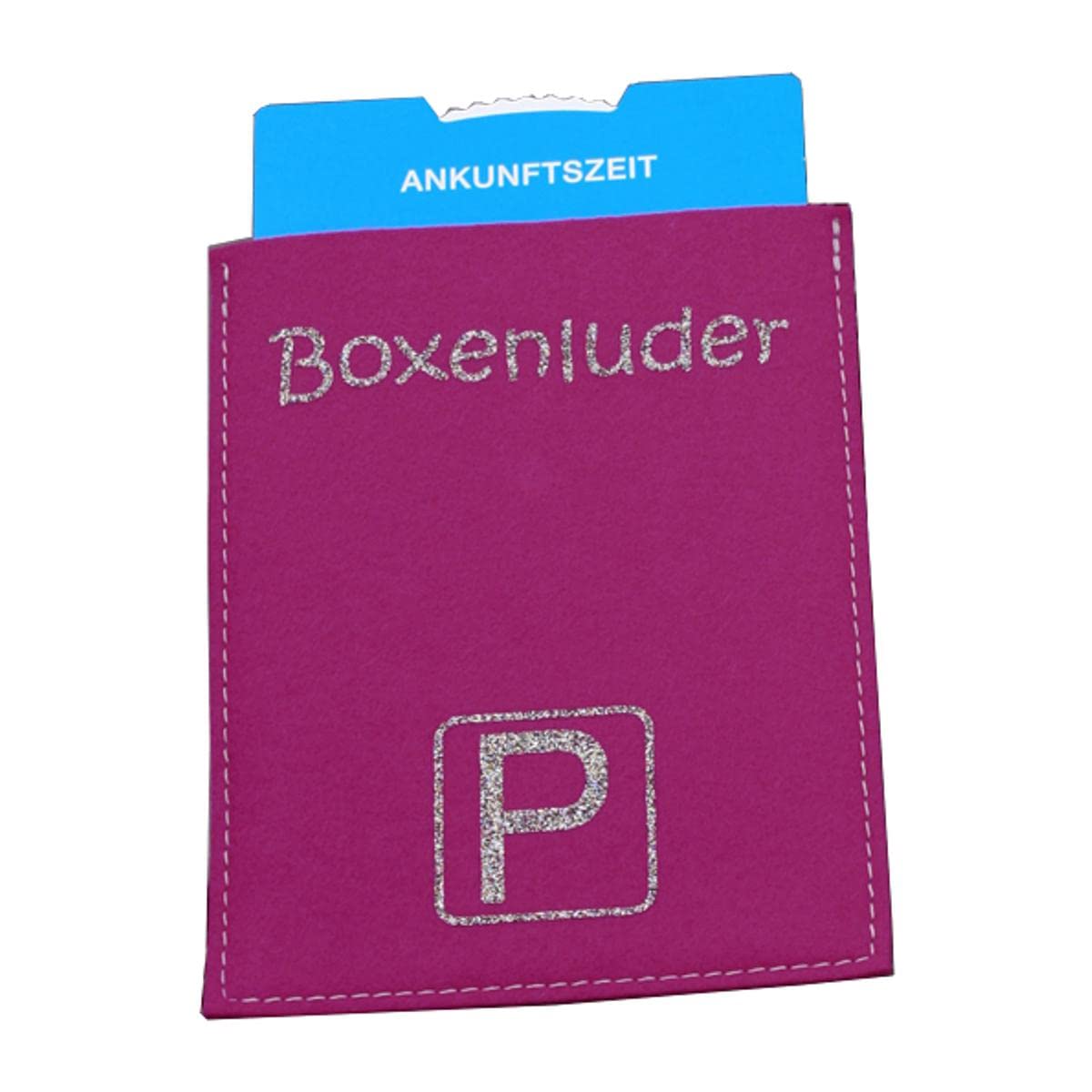 Lifestyle Optik Parkscheibe aus sehr hochwertigem 100 % Wollfilz mit Druck/ Spruch / Motiv: Boxenluder magenta / pearl bunt mit innenliegender original Parkscheibe nach StVO Made in Germany von Metz Textil & Design GmbH