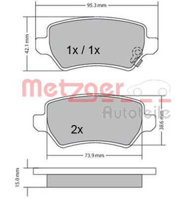 Bremsbelagsatz, Scheibenbremse Hinterachse Metzger 1170004 von Metzger