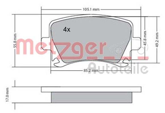 Bremsbelagsatz, Scheibenbremse Hinterachse Metzger 1170005 von Metzger