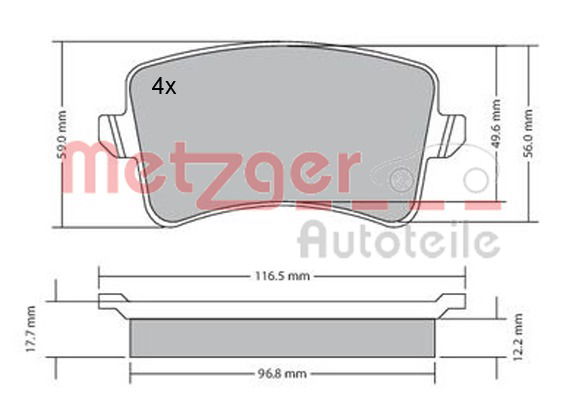 Bremsbelagsatz, Scheibenbremse Hinterachse Metzger 1170113 von Metzger