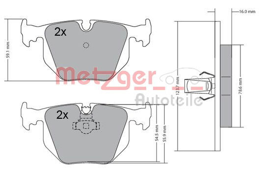 Bremsbelagsatz, Scheibenbremse Hinterachse Metzger 1170121 von Metzger