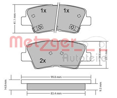 Bremsbelagsatz, Scheibenbremse Hinterachse Metzger 1170134 von Metzger