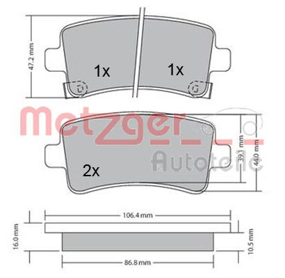 Bremsbelagsatz, Scheibenbremse Hinterachse Metzger 1170152 von Metzger