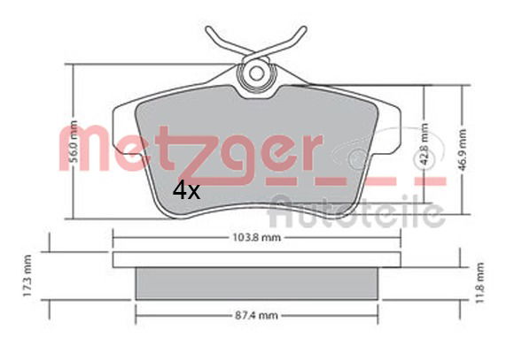 Bremsbelagsatz, Scheibenbremse Hinterachse Metzger 1170335 von Metzger