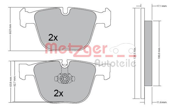 Bremsbelagsatz, Scheibenbremse Hinterachse Metzger 1170356 von Metzger