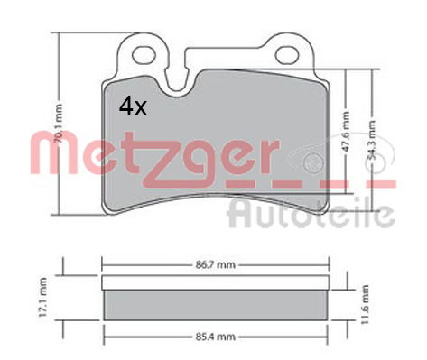 Bremsbelagsatz, Scheibenbremse Hinterachse Metzger 1170408 von Metzger