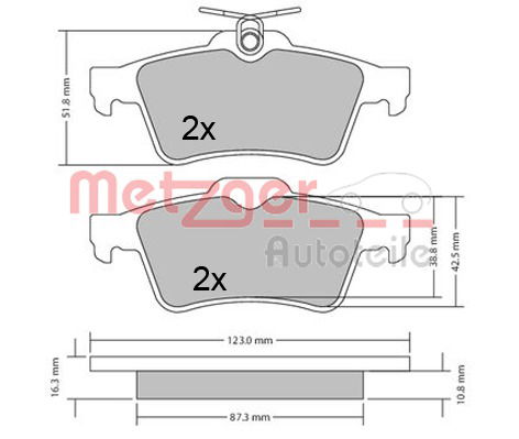 Bremsbelagsatz, Scheibenbremse Hinterachse Metzger 1170503 von Metzger