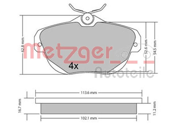 Bremsbelagsatz, Scheibenbremse Hinterachse Metzger 1170653 von Metzger