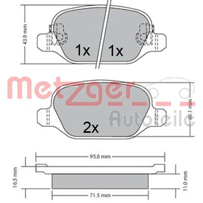 Bremsbelagsatz, Scheibenbremse Hinterachse Metzger 1170680 von Metzger