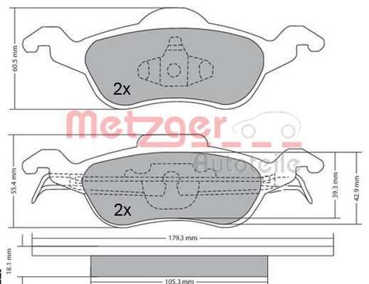 Bremsbelagsatz, Scheibenbremse Vorderachse Metzger 1170038 von Metzger