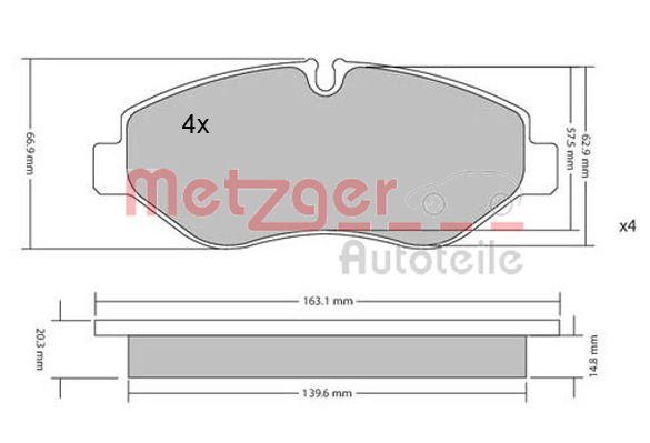 Bremsbelagsatz, Scheibenbremse Vorderachse Metzger 1170040 von Metzger