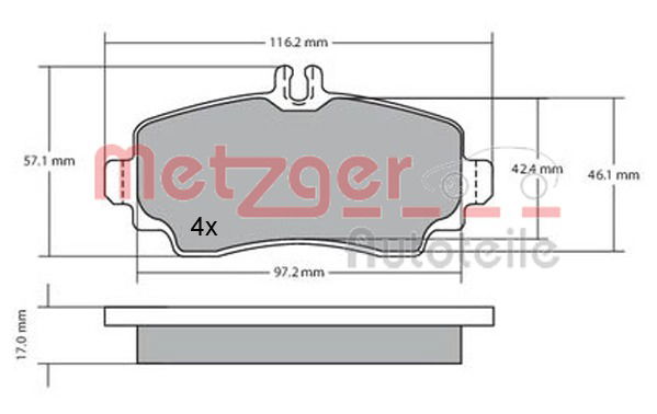 Bremsbelagsatz, Scheibenbremse Vorderachse Metzger 1170041 von Metzger