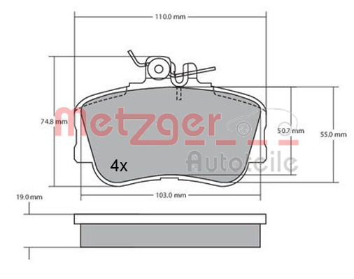 Bremsbelagsatz, Scheibenbremse Vorderachse Metzger 1170069 von Metzger