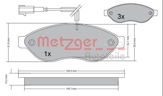 Bremsbelagsatz, Scheibenbremse Vorderachse Metzger 1170073 von Metzger