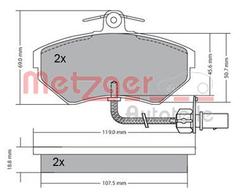 Bremsbelagsatz, Scheibenbremse Vorderachse Metzger 1170082 von Metzger