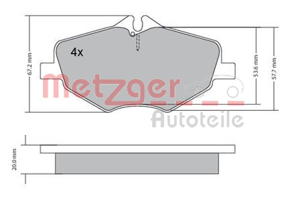 Bremsbelagsatz, Scheibenbremse Vorderachse Metzger 1170087 von Metzger