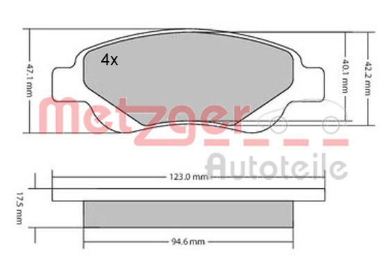 Bremsbelagsatz, Scheibenbremse Vorderachse Metzger 1170089 von Metzger