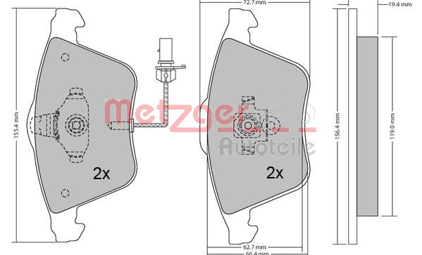 Bremsbelagsatz, Scheibenbremse Vorderachse Metzger 1170099 von Metzger