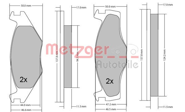 Bremsbelagsatz, Scheibenbremse Vorderachse Metzger 1170103 von Metzger