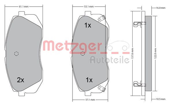 Bremsbelagsatz, Scheibenbremse Vorderachse Metzger 1170186 von Metzger