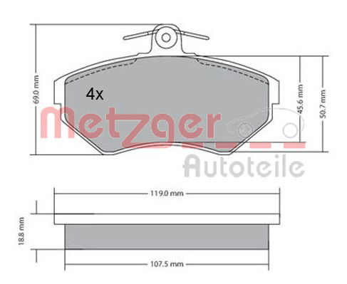 Bremsbelagsatz, Scheibenbremse Vorderachse Metzger 1170214 von Metzger