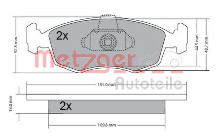 Bremsbelagsatz, Scheibenbremse Vorderachse Metzger 1170249 von Metzger