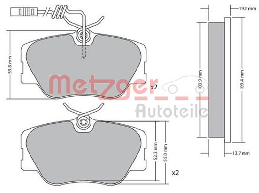 Bremsbelagsatz, Scheibenbremse Vorderachse Metzger 1170258 von Metzger