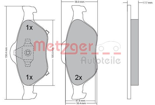 Bremsbelagsatz, Scheibenbremse Vorderachse Metzger 1170287 von Metzger