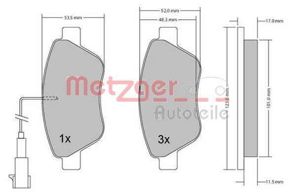 Bremsbelagsatz, Scheibenbremse Vorderachse Metzger 1170296 von Metzger