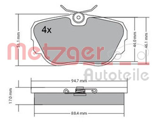 Bremsbelagsatz, Scheibenbremse Vorderachse Metzger 1170316 von Metzger