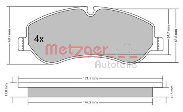 Bremsbelagsatz, Scheibenbremse Vorderachse Metzger 1170349 von Metzger