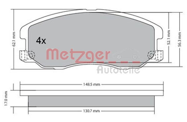 Bremsbelagsatz, Scheibenbremse Vorderachse Metzger 1170358 von Metzger