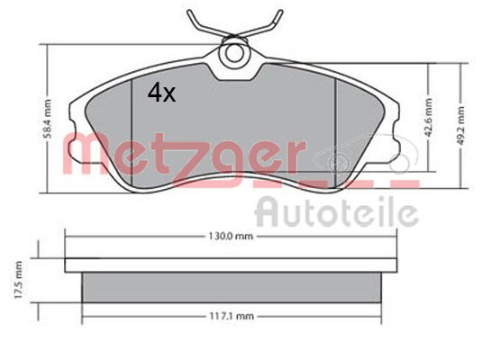 Bremsbelagsatz, Scheibenbremse Vorderachse Metzger 1170377 von Metzger