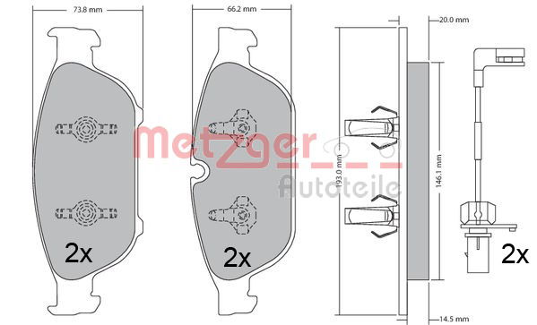 Bremsbelagsatz, Scheibenbremse Vorderachse Metzger 1170657 von Metzger